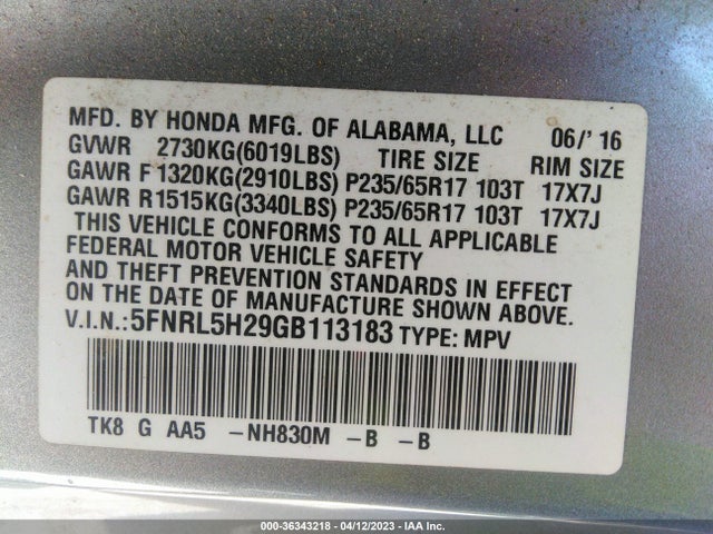 Honda ODYSSEY LX 2016 5FNRL5H29GB113183 Image 10