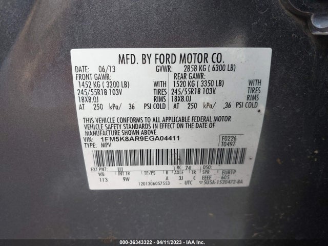 Ford UTILITY POLICE 2014 1FM5K8AR9EGA04411 Image 10