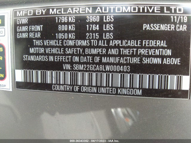 2020 McLaren GT, VIN: SBM22GCA8LW000403