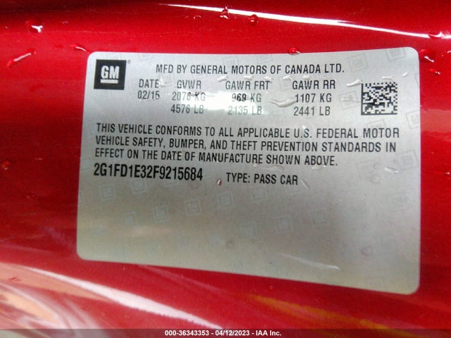 Chevrolet CAMARO LT 2015 2G1FD1E32F9215684 Image 9