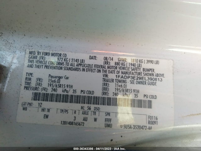 2014 FORD FOCUS S VIN: 1FADP3E29EL390813