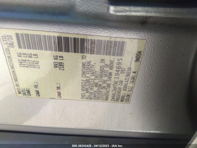 2010 NISSAN ALTIMA 2.5 VIN: 1N4AL2AP7AC194695