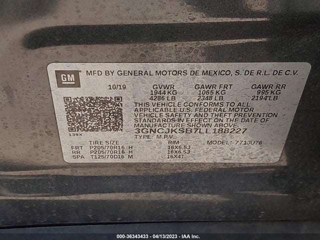 Chevrolet TRAX LS 2020 3GNCJKSB7LL188227 Image 9