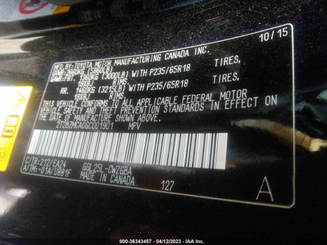 2T2BZMCA0GC001901 Lexus RX 350