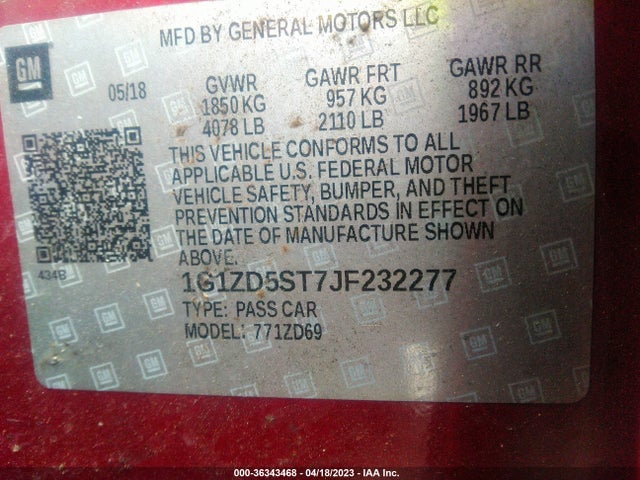 Chevrolet MALIBU LT 2018 1G1ZD5ST7JF232277 Image 9