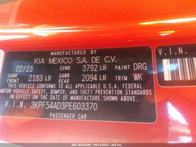 3KPF54AD3PE603370 KIA Forte Gt-line