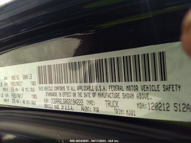 1C6RR6LG0GS194222 RAM 1500 Slt