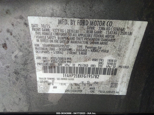 Ford TAURUS SEL 2015 1FAHP2E8XFG195782 Image 10