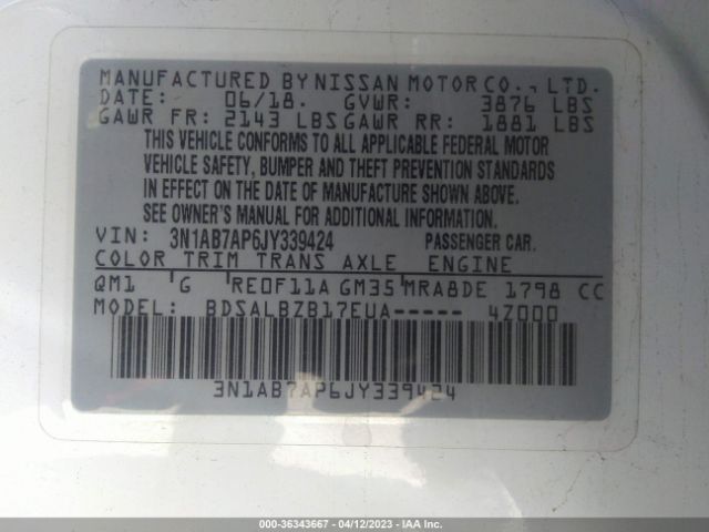 3N1AB7AP6JY339424 Nissan SENTRA S