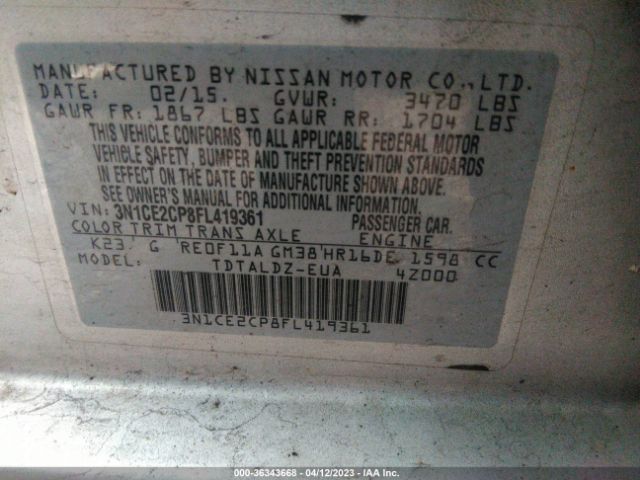 3N1CE2CP8FL419361 Nissan Versa Note S/s Plus/sv/sr/sl