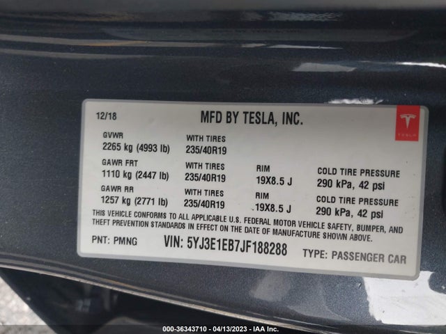 Tesla Model 3 Long Range 2018 5YJ3E1EB7JF188288 Image 10