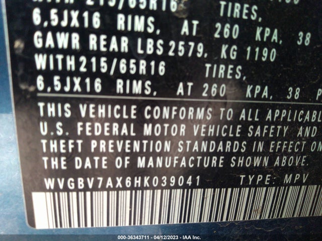 WVGBV7AX6HK039041 Volkswagen TIGUAN