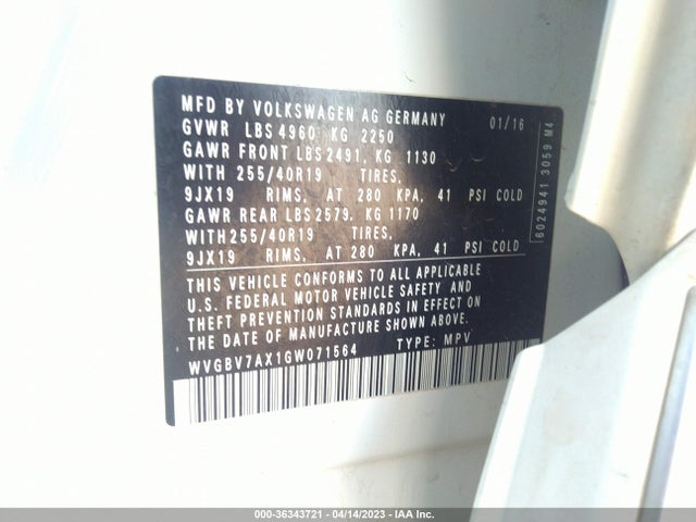 WVGBV7AX1GW071564 Volkswagen Tiguan R-line
