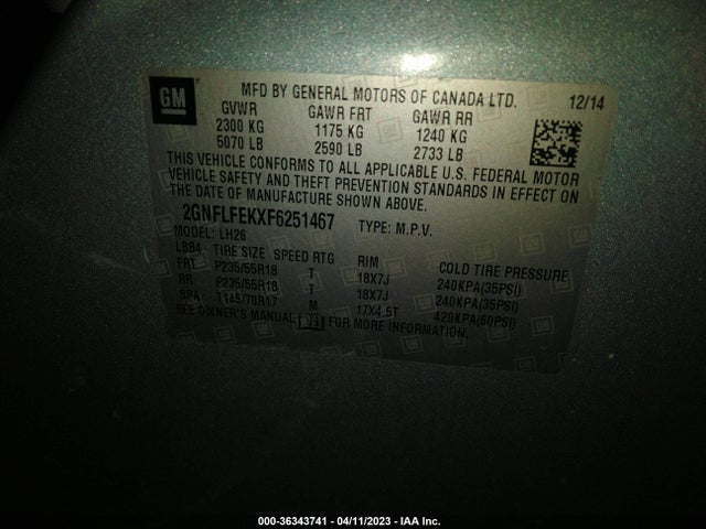 Chevrolet EQUINOX LT 2015 2GNFLFEKXF6251467 Image 10