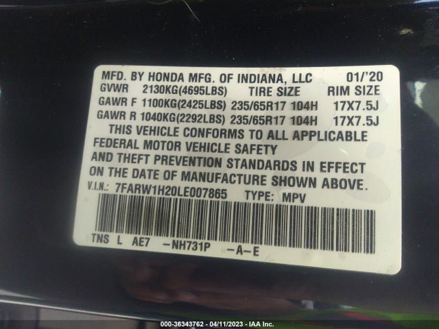2020 HONDA CR-V LX VIN: 7FARW1H20LE007865