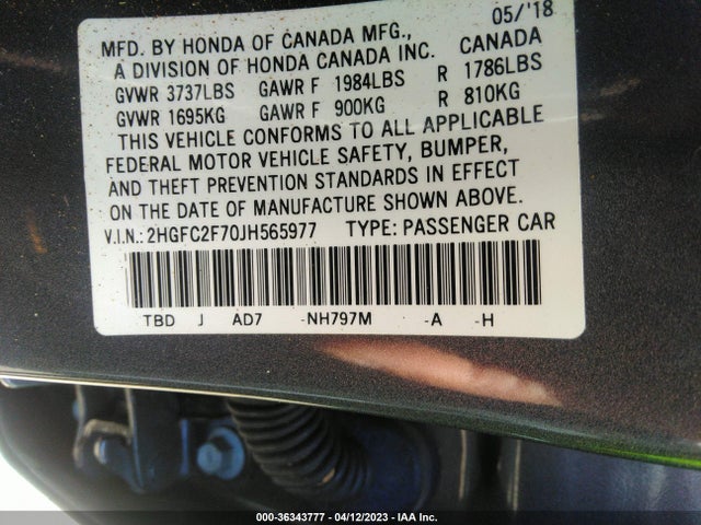 Honda Civic Sedan Ex 2018 2HGFC2F70JH565977 Image 9