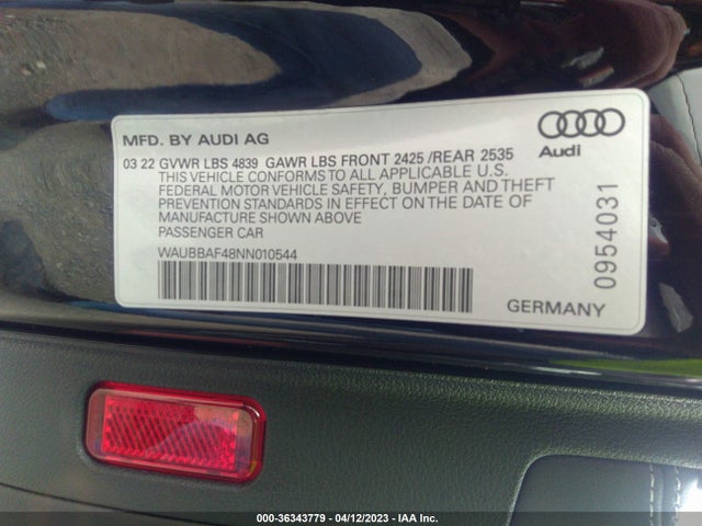 2022 Audi A4, VIN: WAUBBAF48NN010544