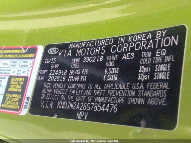 KNDJN2A26G7854476 KIA Soul Base