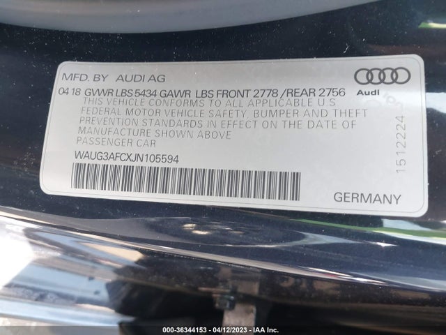 WAUG3AFCXJN105594 Audi A6 Premium Plus
