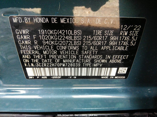 Honda Hr-v Ex-l 2023 3CZRZ2H70PM728039 Image 10