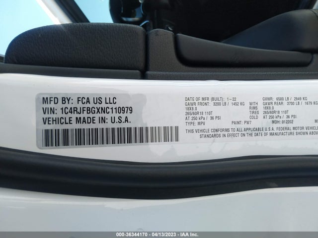 1C4RJFBGXNC110979 Jeep Grand Cherokee Wk Limited