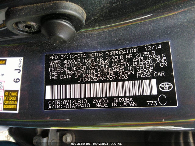 Toyota PRIUS PLUG-IN 2015 JTDKN3DP9F3071403 Image 10