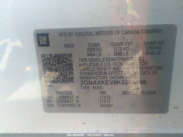 Chevrolet EQUINOX LT 2019 2GNAXKEV9K6265498 Image 10