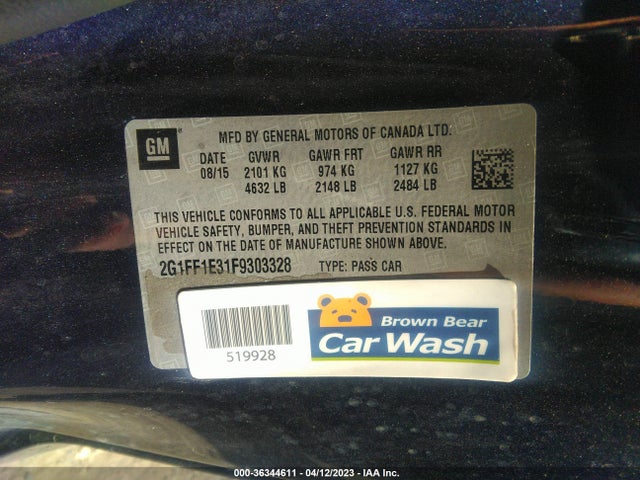2015 CHEVROLET CAMARO LT VIN: 2G1FF1E31F9303328