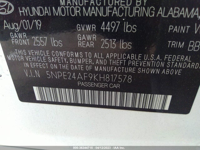 Hyundai SONATA SE 2019 5NPE24AF9KH817578 Image 9