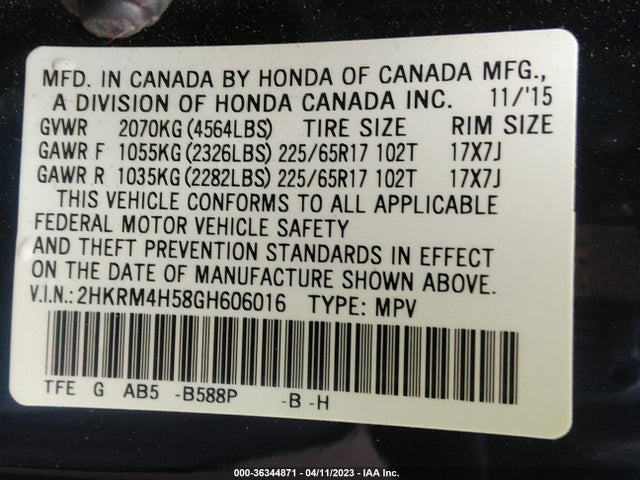 Honda CR-V EX 2016 2HKRM4H58GH606016 Image 9