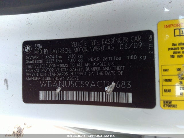2010 BMW 5 SERIES 528I VIN: WBANU5C59AC124683