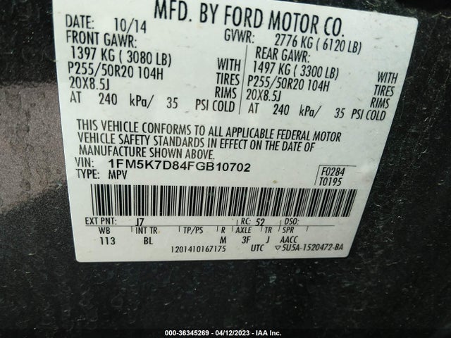 Ford EXPLORER XLT 2015 1FM5K7D84FGB10702 Image 10