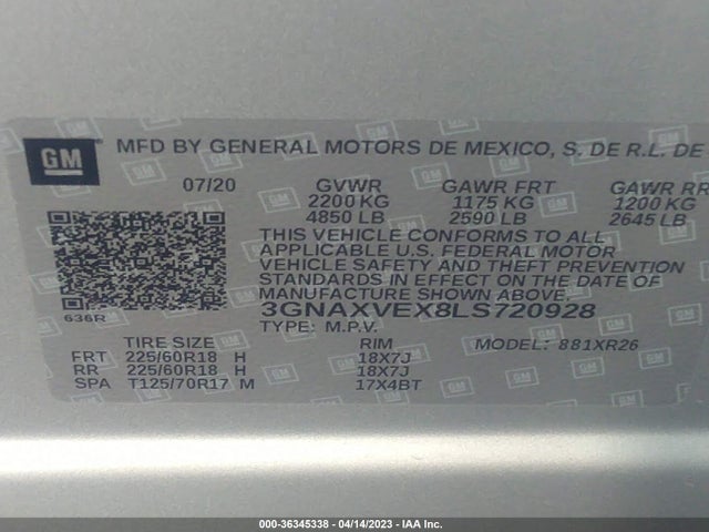 Chevrolet EQUINOX LT 2020 3GNAXVEX8LS720928 Image 10