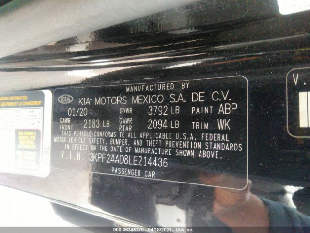 3KPF24AD8LE214436 KIA Forte Lxs