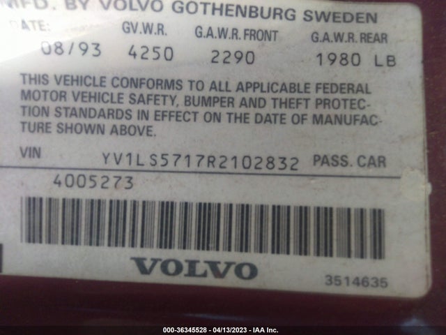 1994 VOLVO 850 VIN: YV1LS5717R2102832