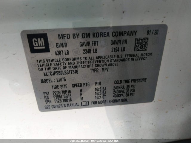 Chevrolet Trax Lt 2020 KL7CJPSB9LB317346 Image 9