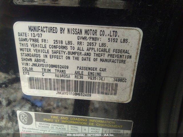 2008 INFINITI M35 VIN: JNKAY01F08M652409