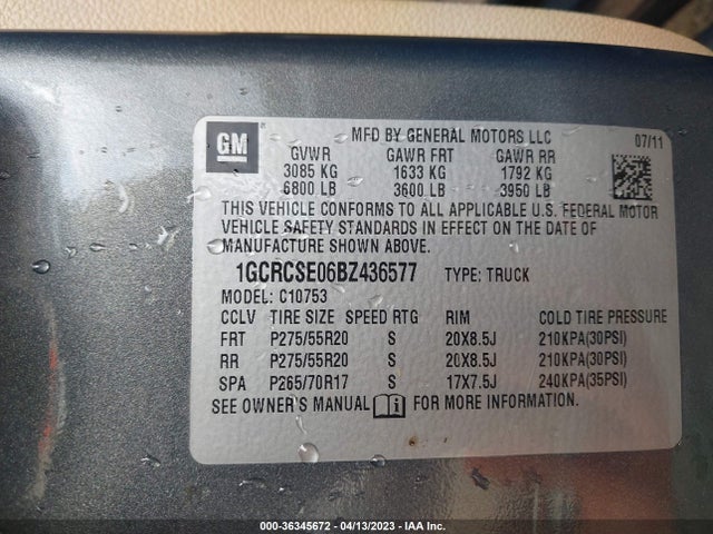 2011 CHEVROLET SILVERADO 1500 LT VIN: 1GCRCSE06BZ436577