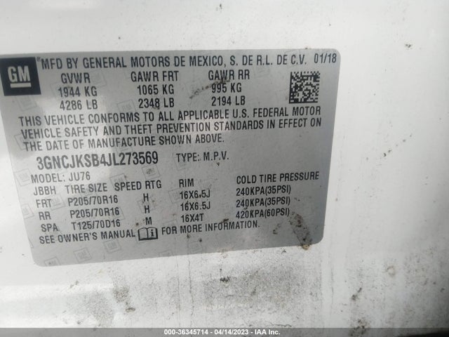 Chevrolet TRAX LS 2018 3GNCJKSB4JL273569 Image 9