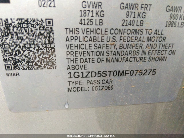 Chevrolet MALIBU LT 2021 1G1ZD5ST0MF075275 Image 9