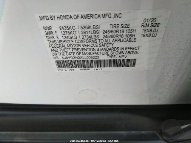 5J8YD3H3XLL006223 Acura MDX