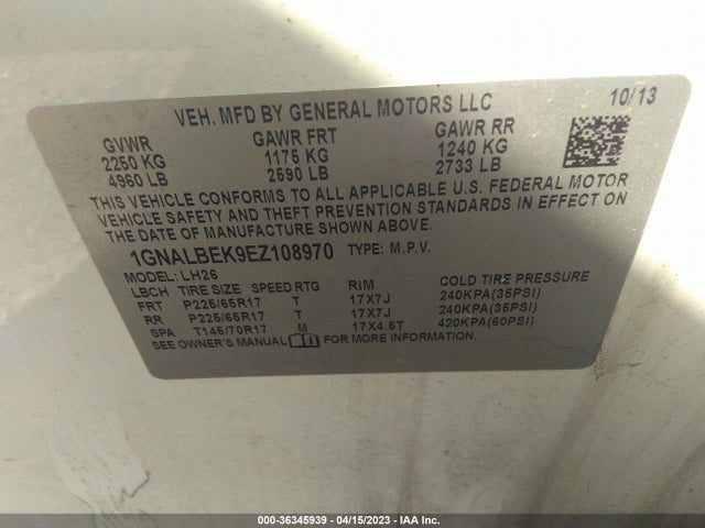 Chevrolet EQUINOX LT 2014 1GNALBEK9EZ108970 Image 10