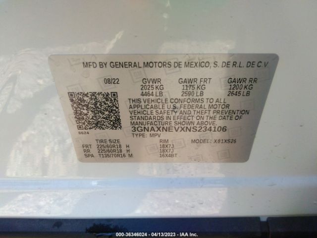 3GNAXNEVXNS234106 Chevrolet Equinox Fwd Premier