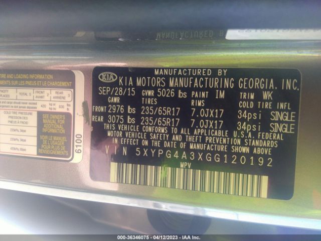 5XYPG4A3XGG120192 KIA SORENTO LX