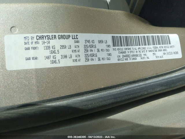 2010 CHRYSLER TOWN & COUNTRY TOURING PLUS VIN: 2A4RR8D14AR480169