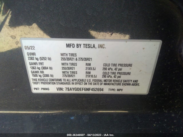 Tesla Model Y Performance 2022 7SAYGDEF6NF452694 Image 9