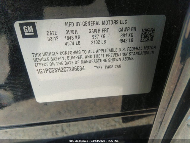 2012 CHEVROLET CRUZE LS VIN: 1G1PC5SH2C7296634