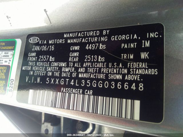 5XXGT4L35GG036648 KIA Optima Lx