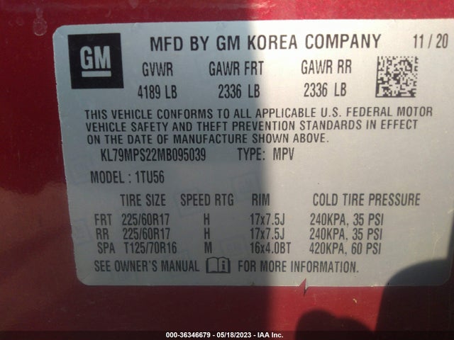 Chevrolet Trailblazer Lt 2021 KL79MPS22MB095039 Image 9