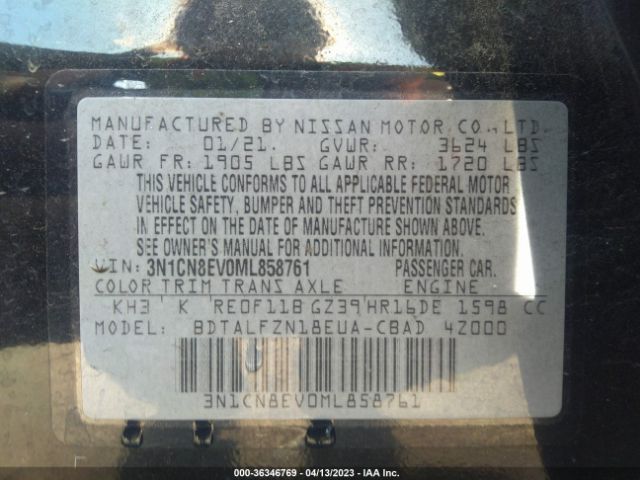 3N1CN8EV0ML858761 Nissan VERSA SV